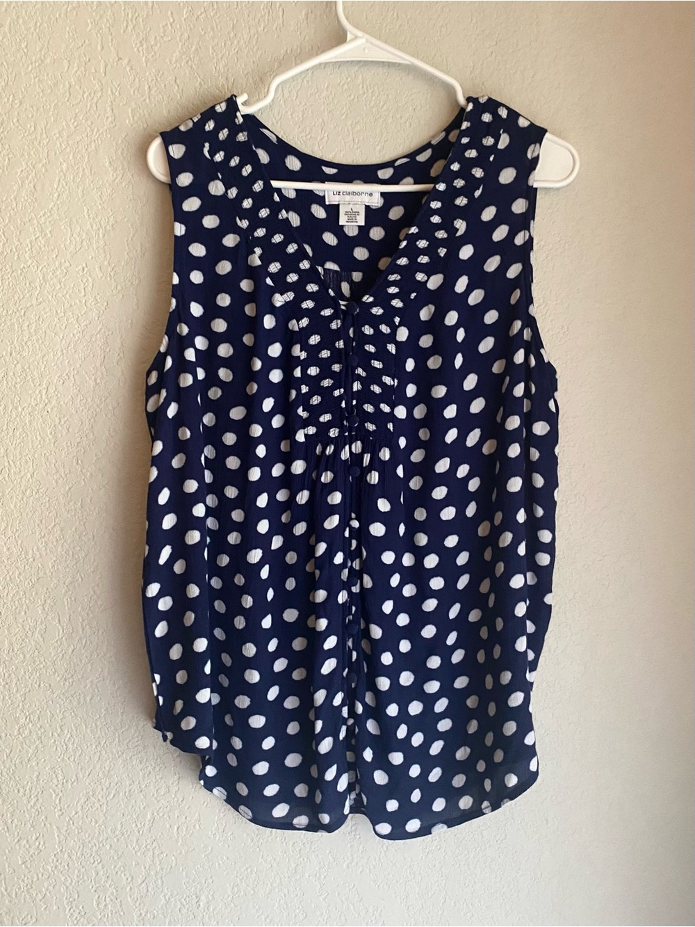 Liz Claiborne Navy and White Polka Dot Sleeveless Top